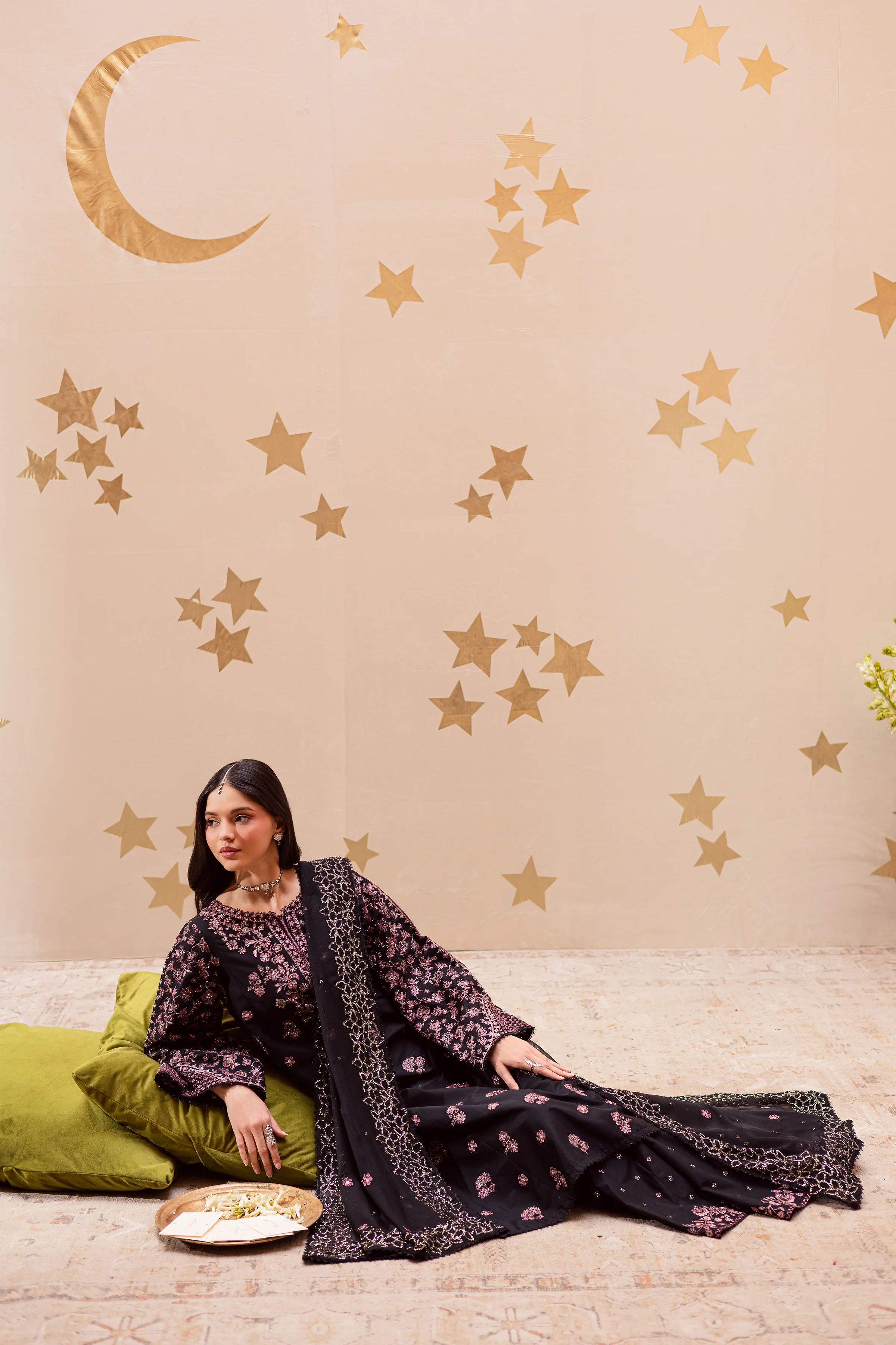 Black Sakura 3Pc - Festive Embroidered Lawn - Image 7