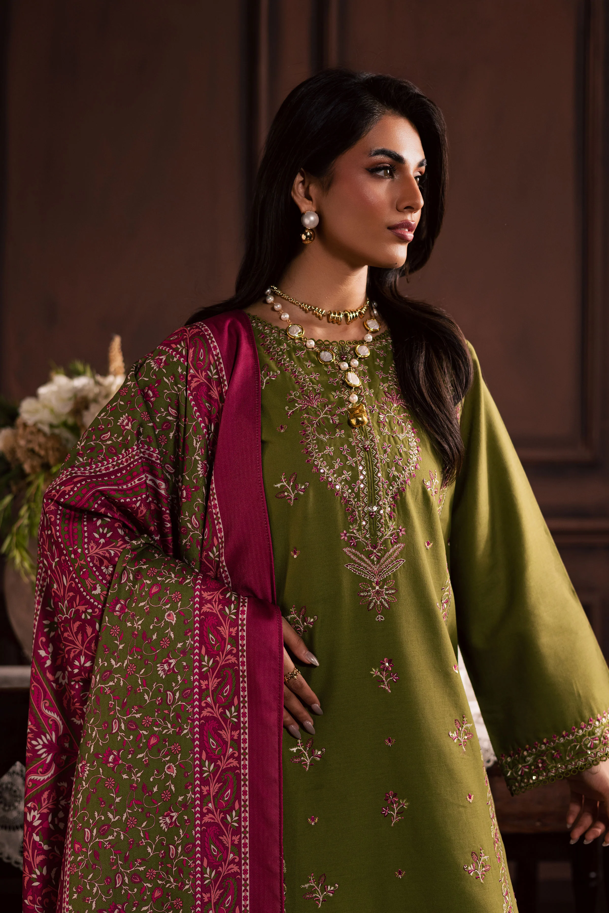 Darla 3Pc - Embroidered Khaddar Dress - Image 10