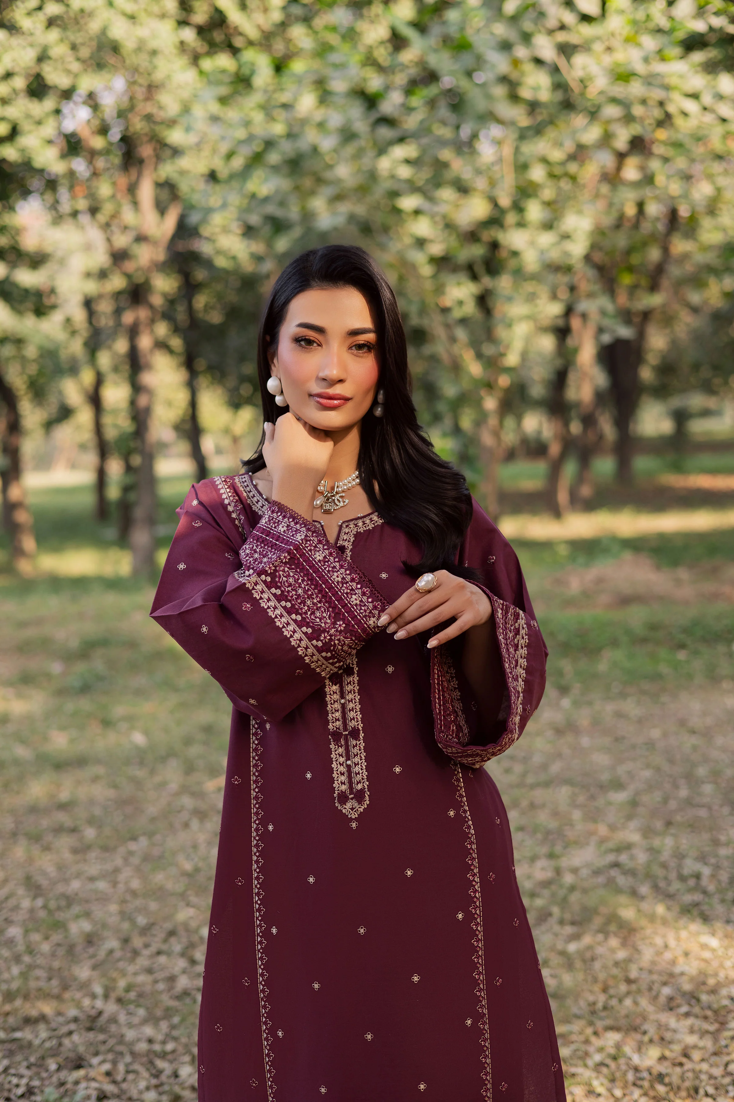 Deep Mauve 2Pc - Embroidered Khaddar Dress - Image 8