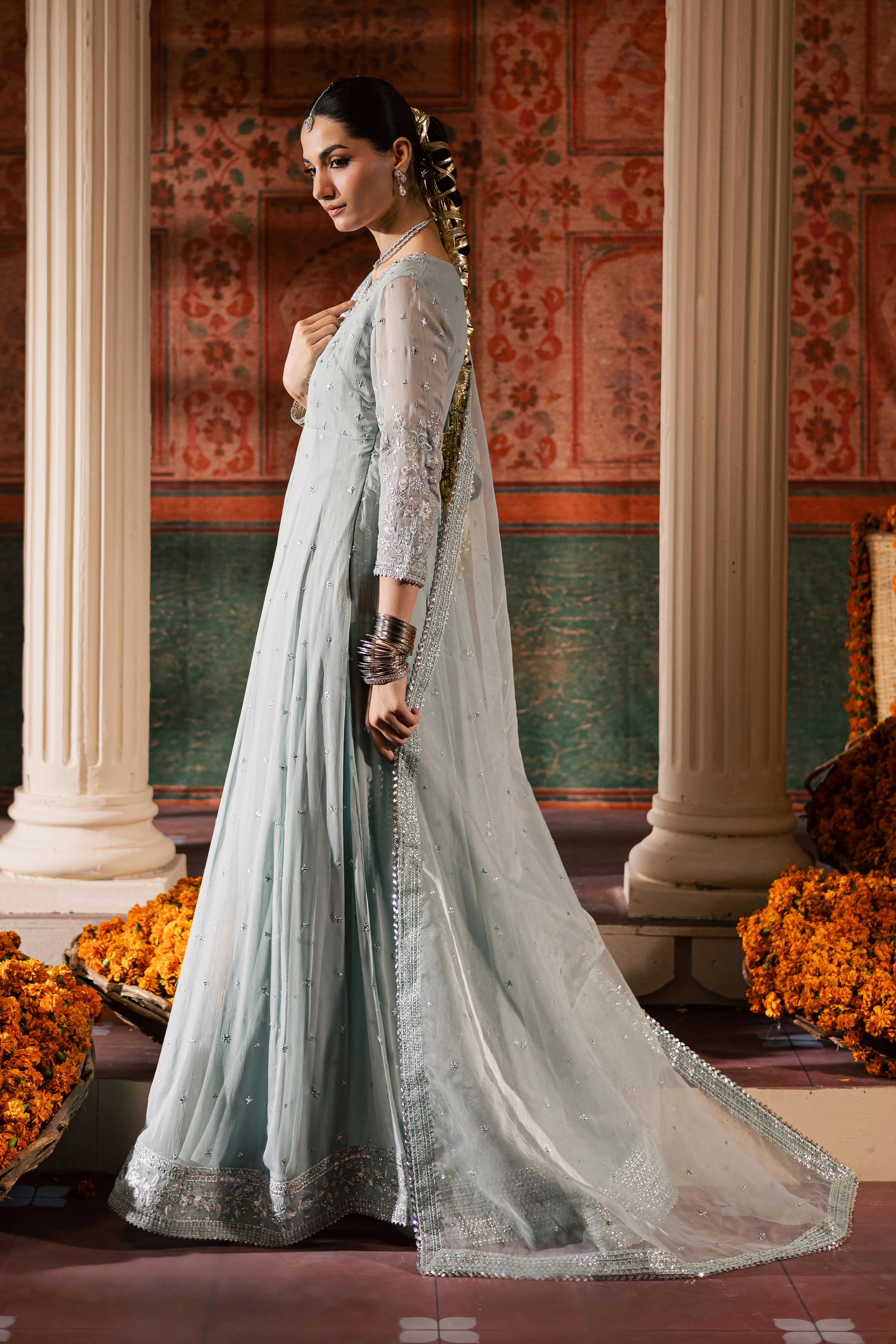 Frozen  3Pc - Chiffon Wedding Frock - Image 12