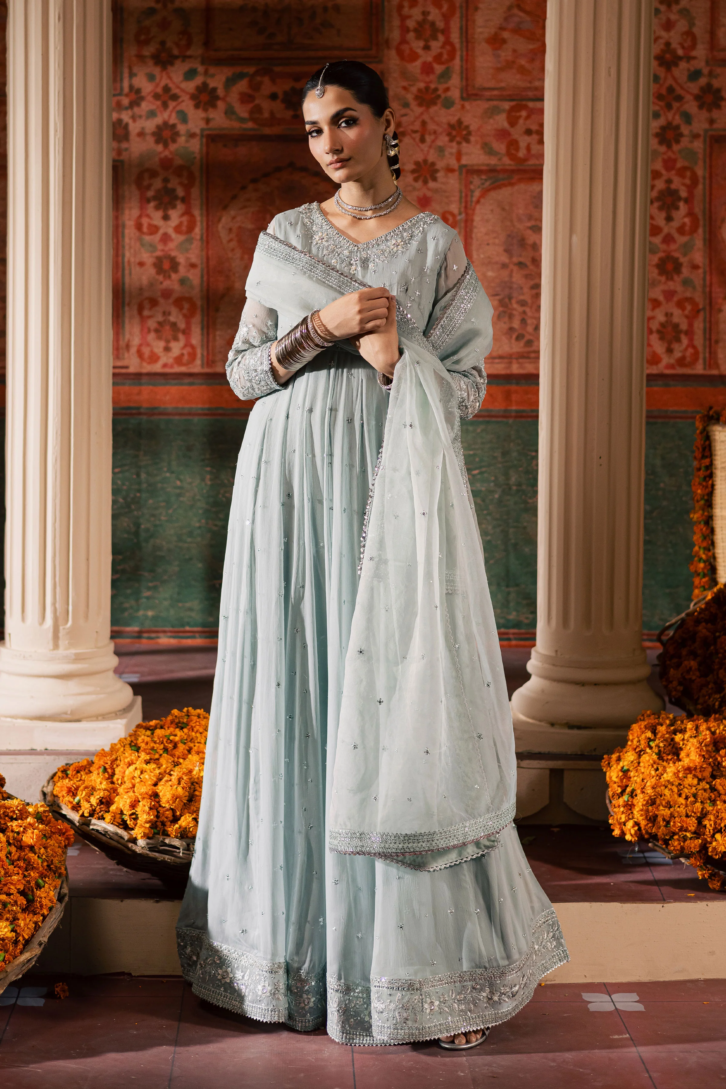 Frozen  3Pc - Chiffon Wedding Frock - Image 3