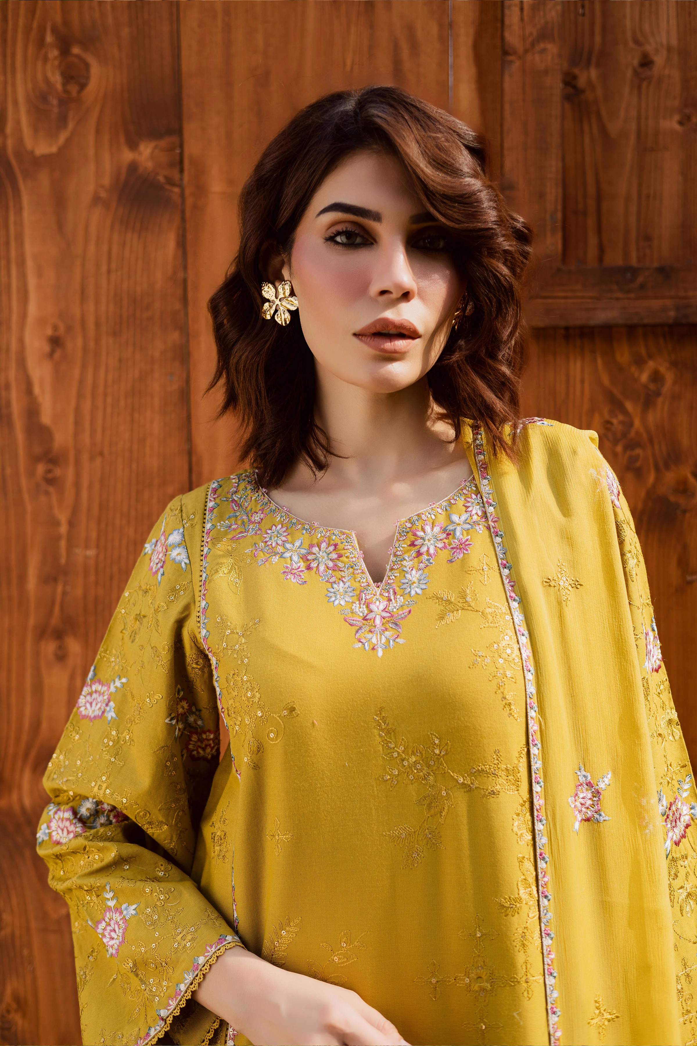 Julie 3Pc - Embroidered Khaddar Dress - Image 5
