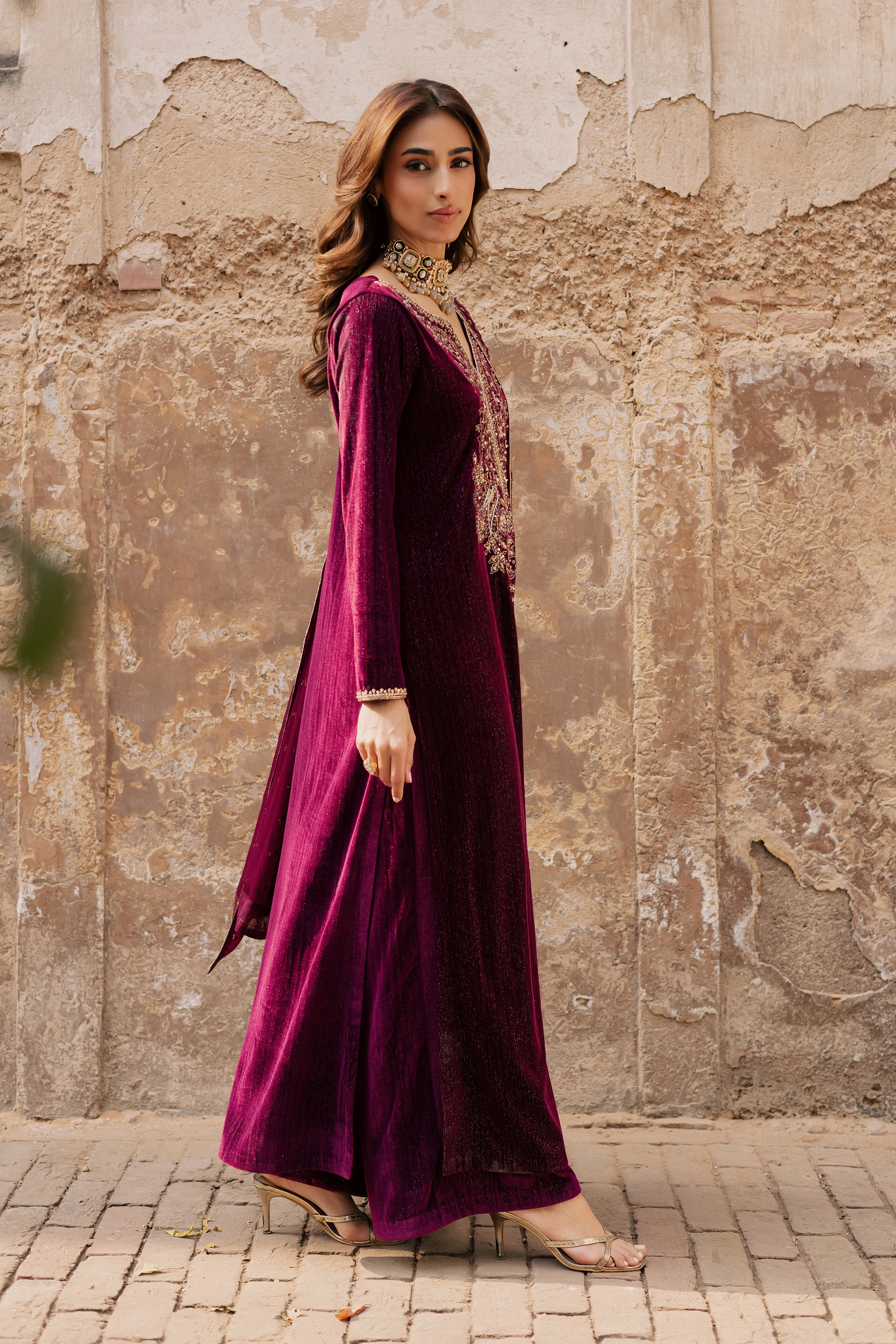Maroon Aylin 3Pc - Velvet Formal Dress - Image 6