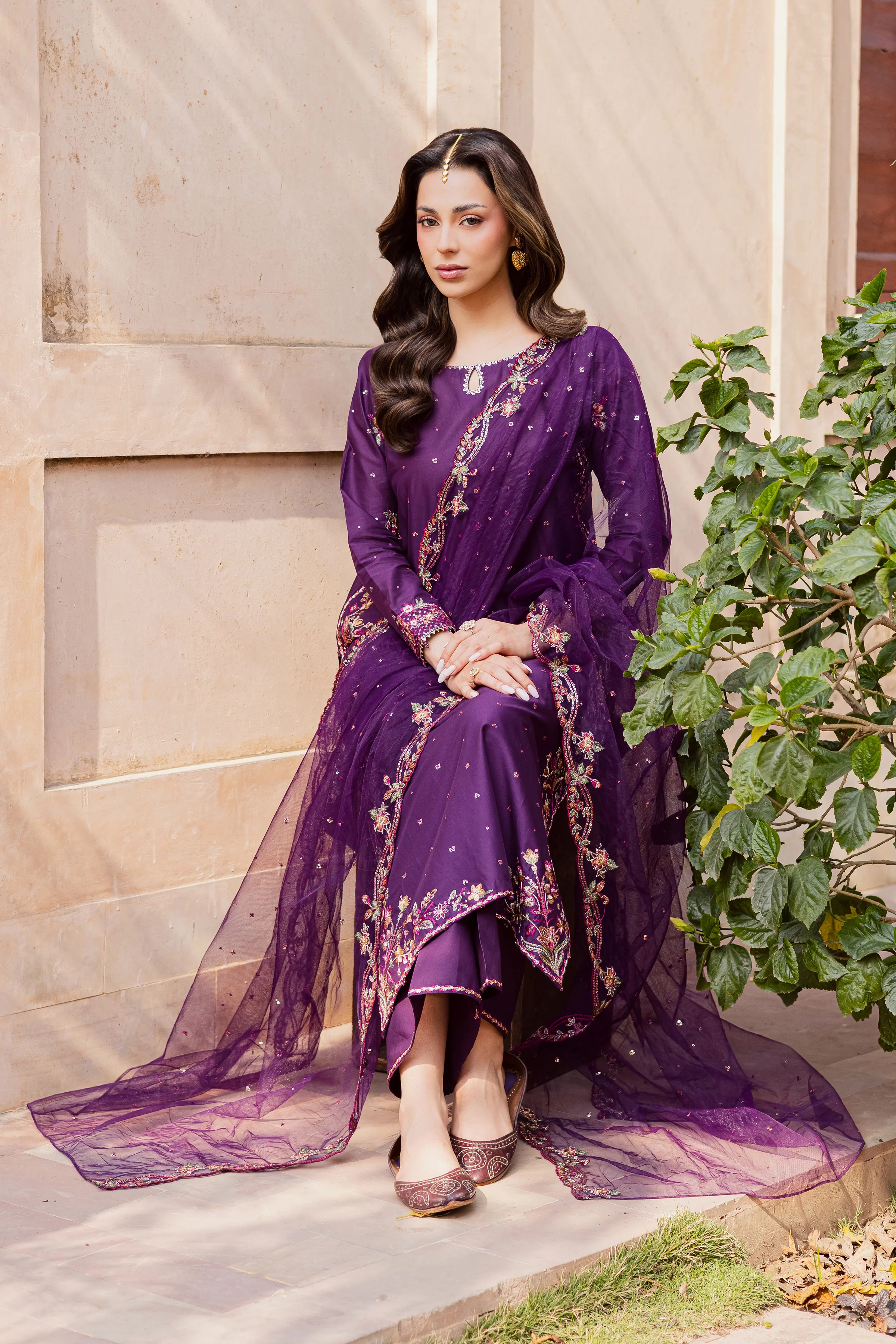 Pink Lavender 3Pc - Festive Embroidered Lawn - Image 3