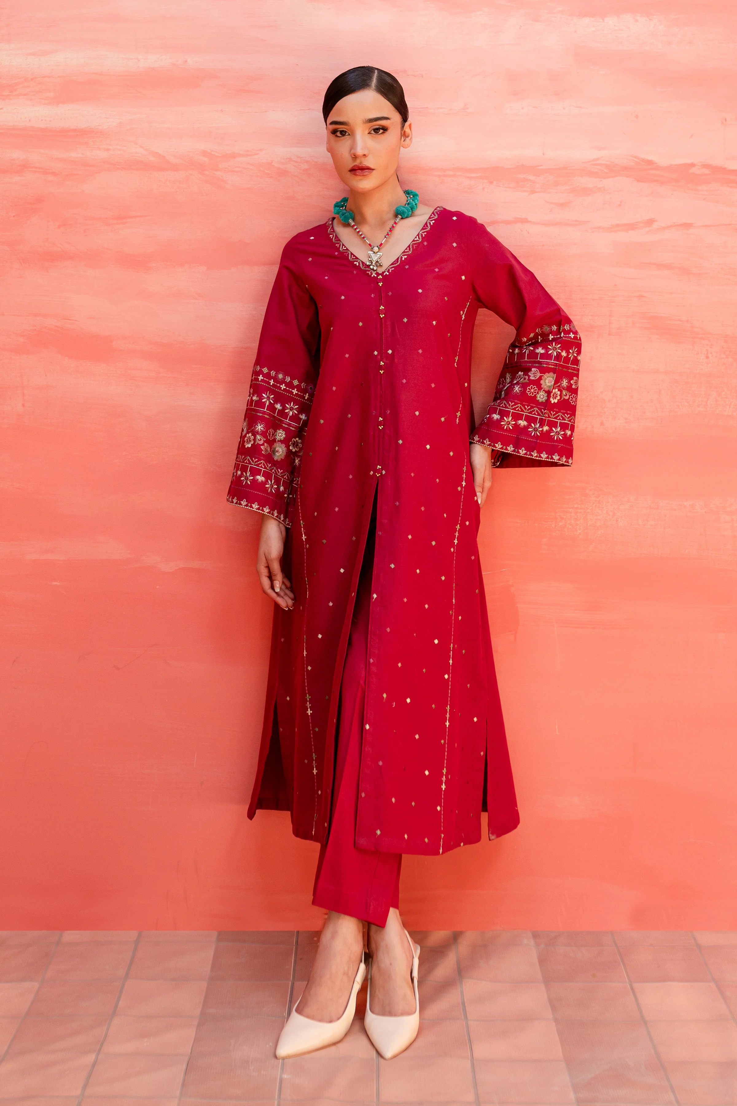Pink Outfit 2Pc - Embroidered Khaddar Dress - Image 6