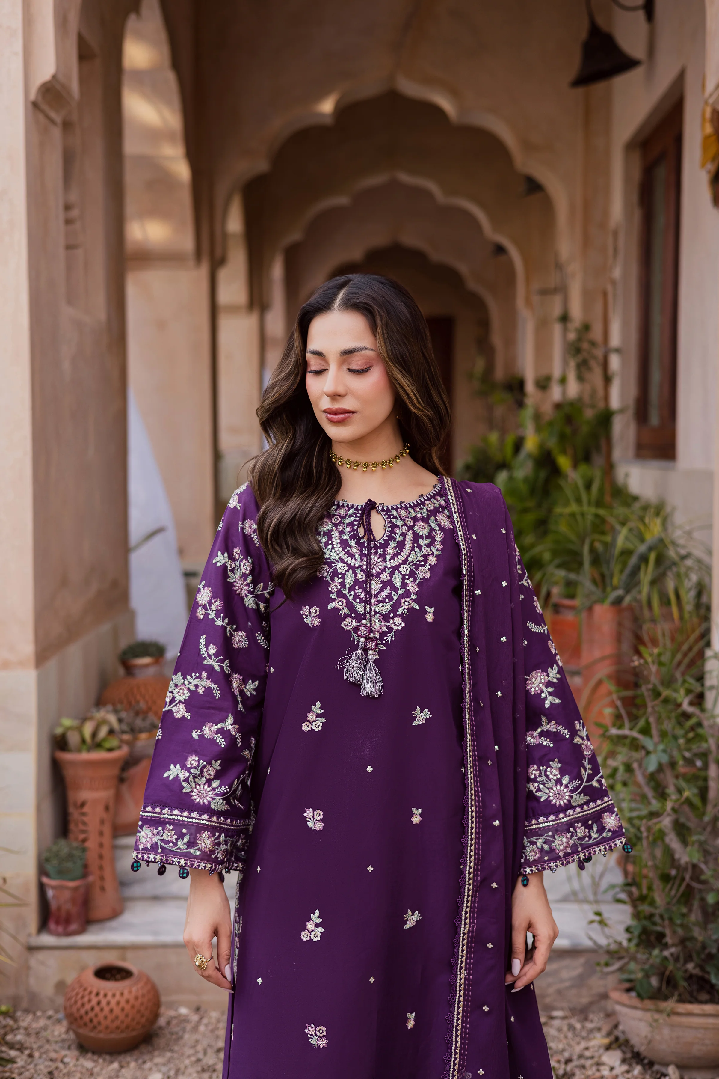 Plum Haze 3Pc - Festive Embroidered Lawn - Image 2