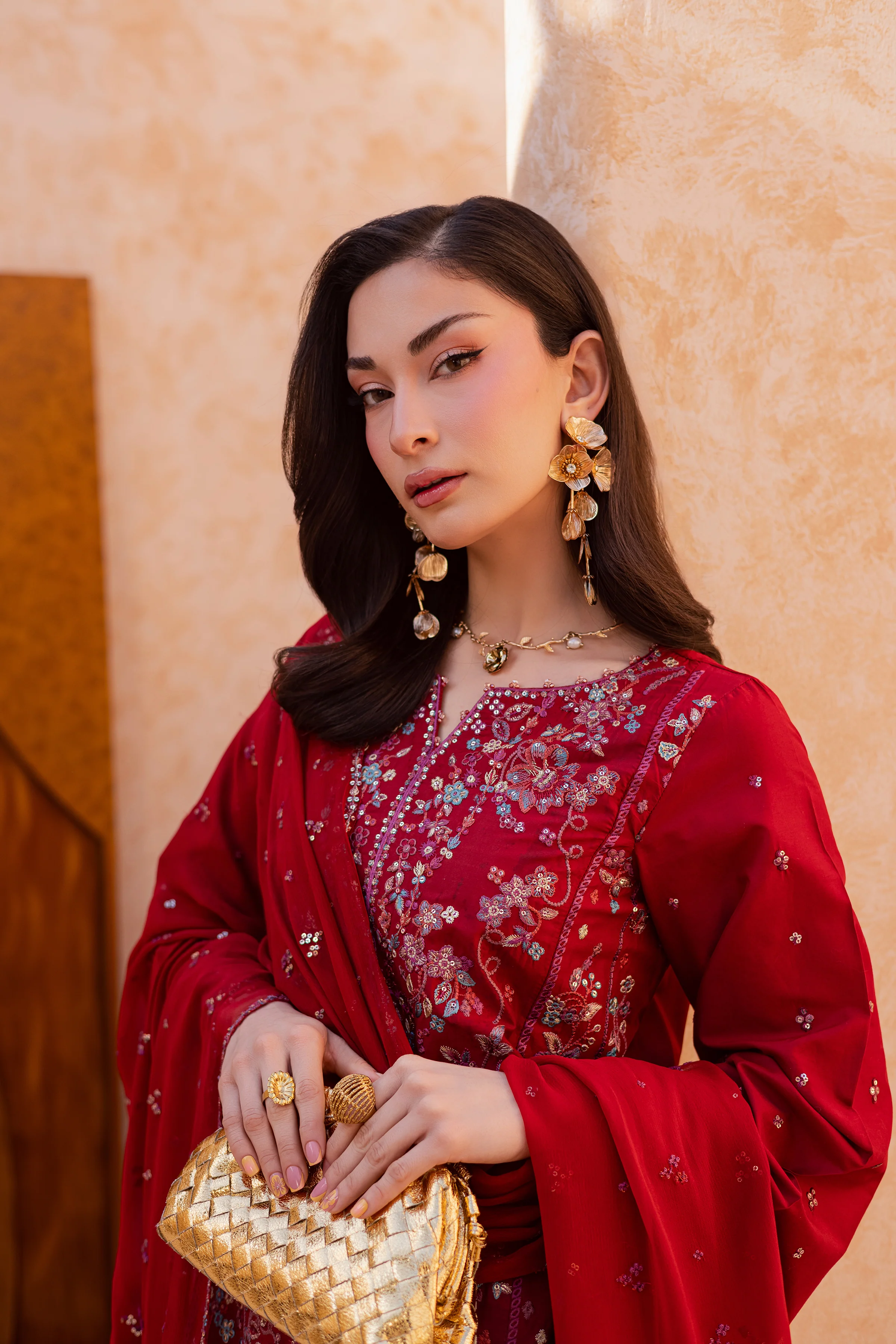 Red Delight 3Pc - Festive Embroidered Lawn - Image 2