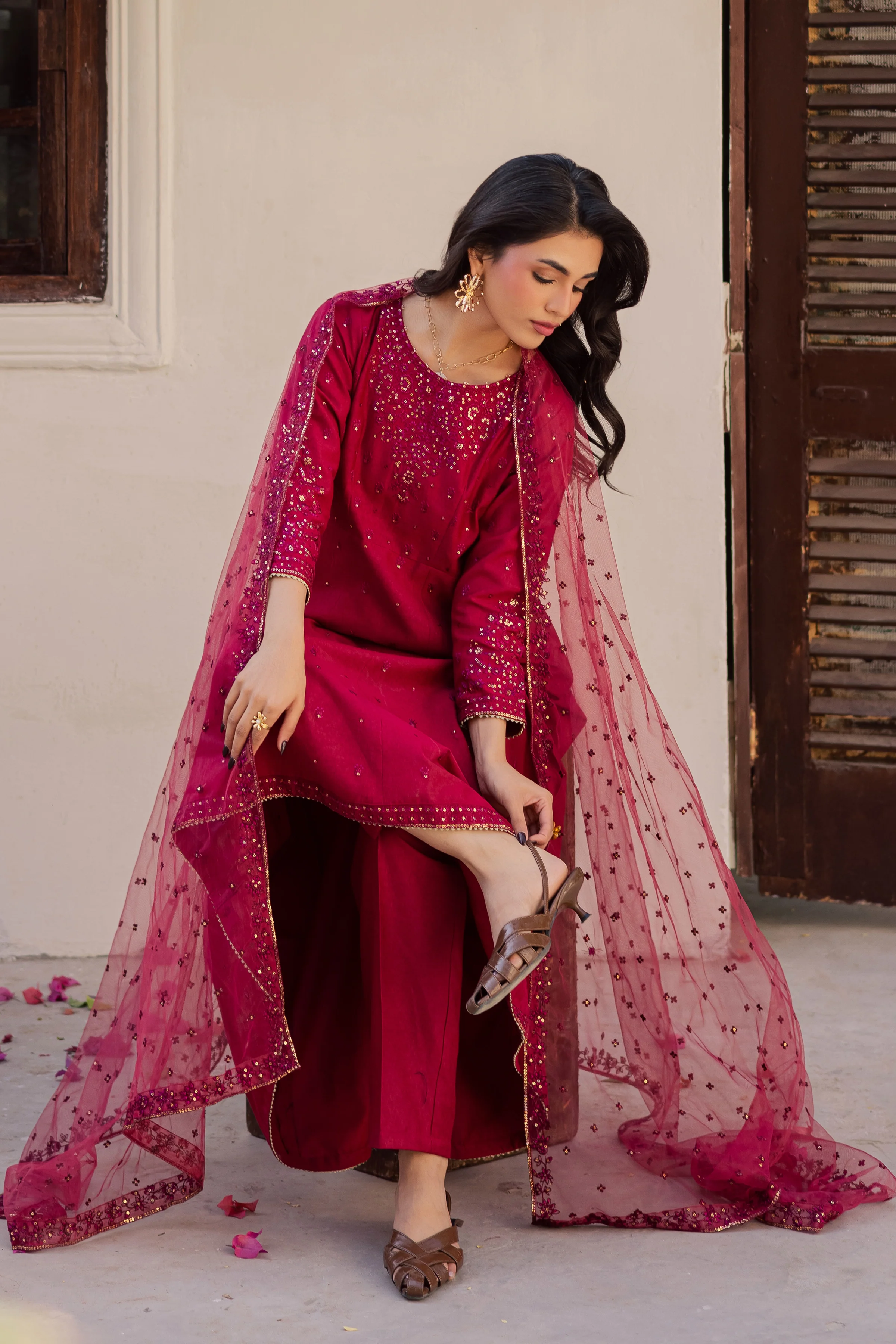 Rushan 3Pc - Embroidered Karandi Dress - Image 7