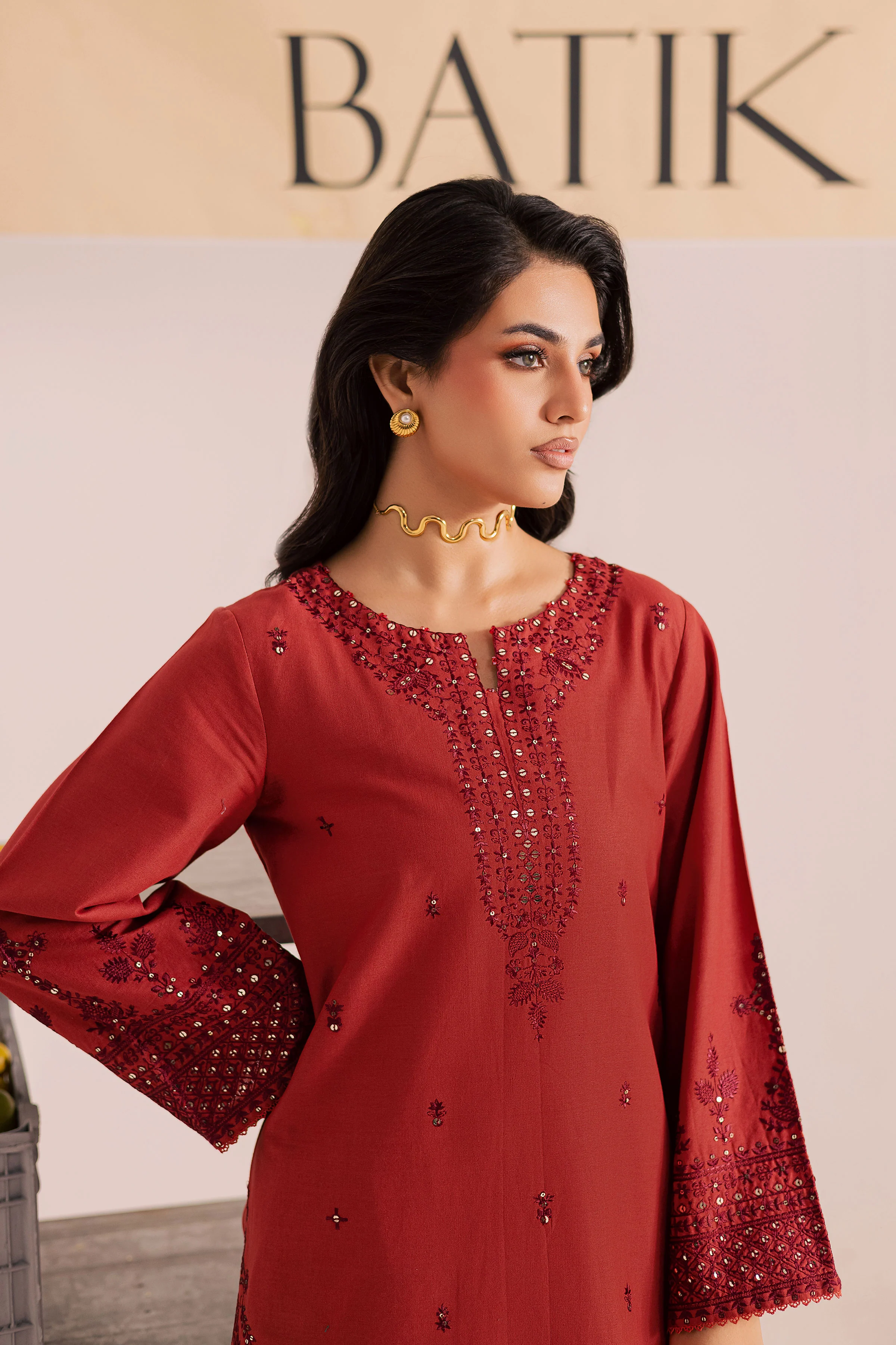Rust Dazy 2Pc - Embroidered Khaddar Dress - Image 5