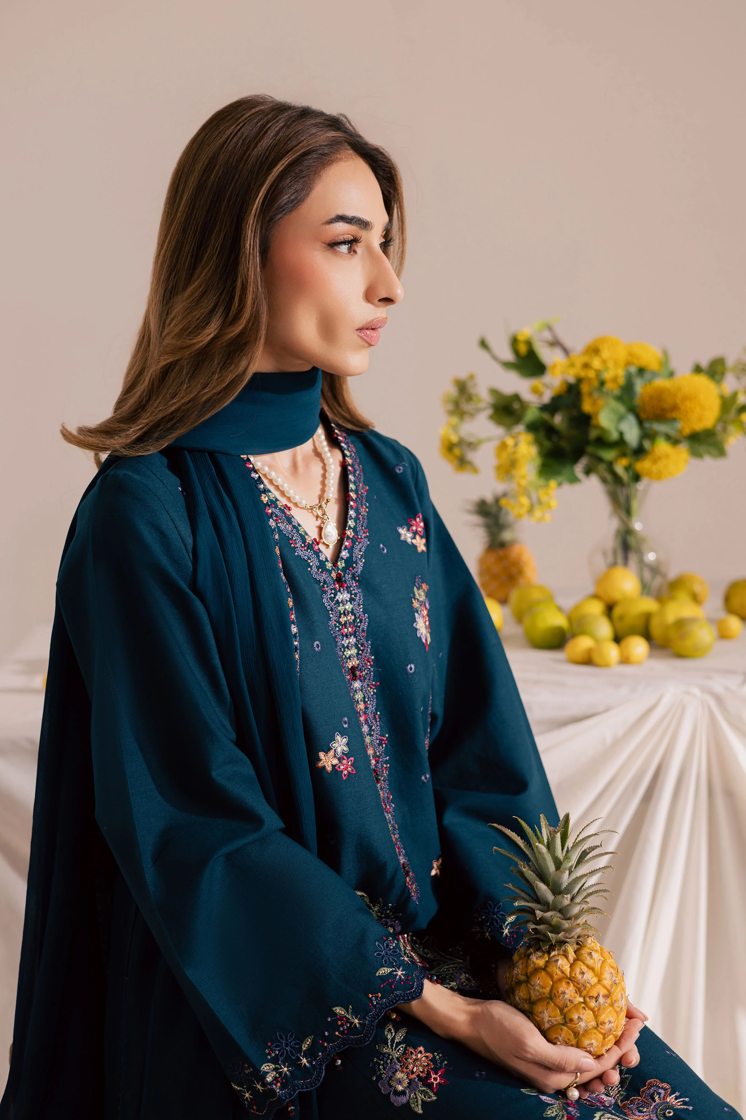 Sea Mist 3Pc - Embroidered Khaddar Dress - Image 6
