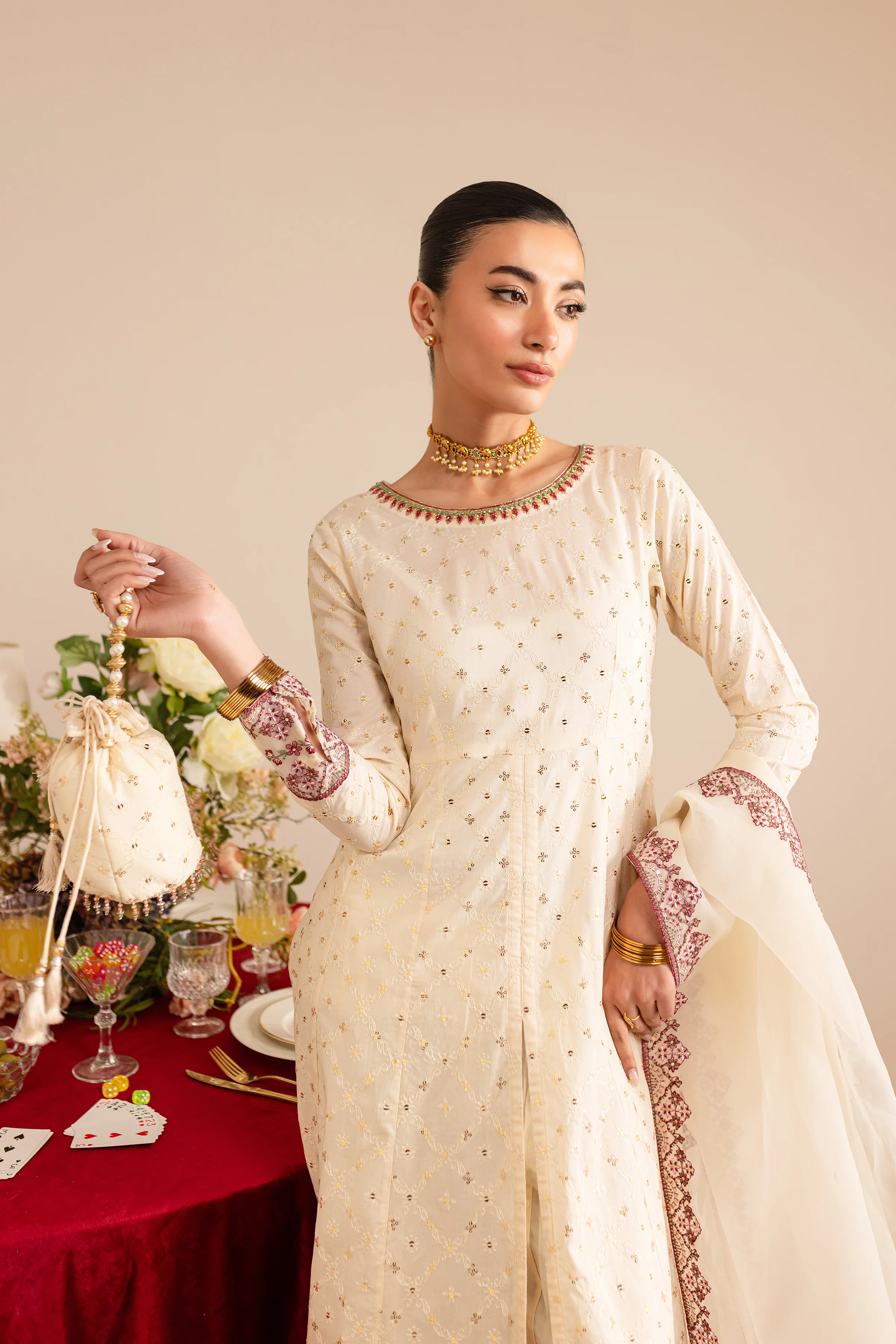 Sufaid 3Pc - Embroidered Luxe Pret - Image 3