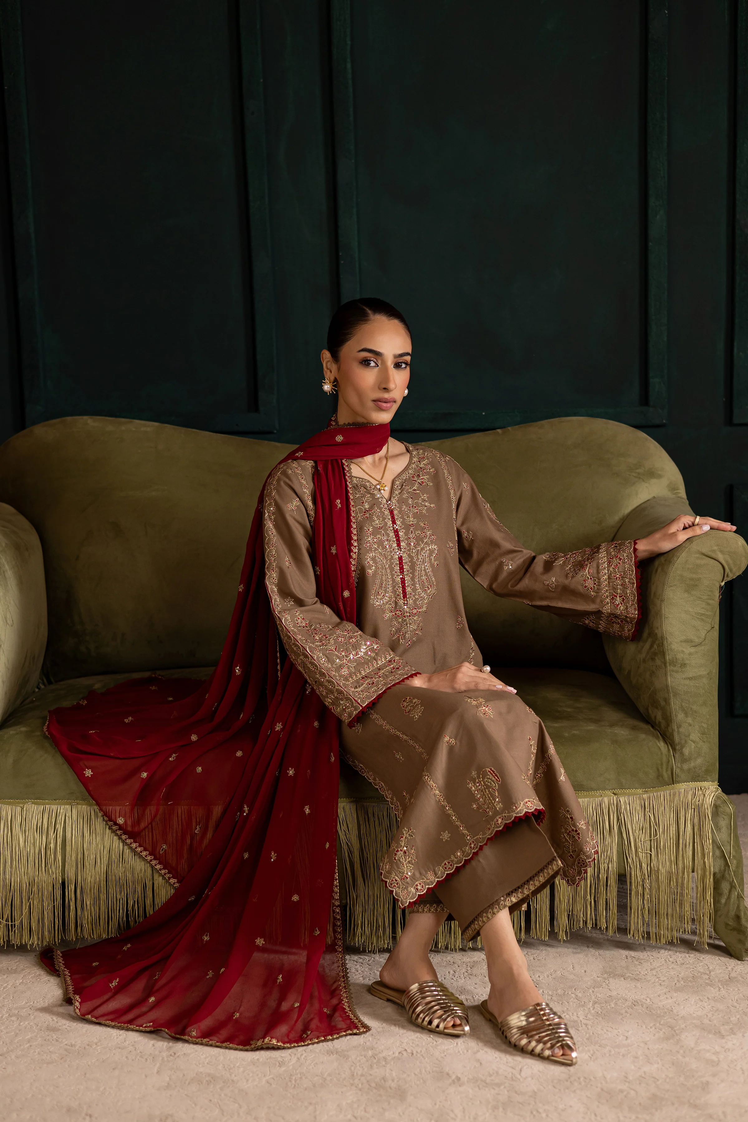 Tiramisu 3Pc - Embroidered Khaddar Dress - Image 3